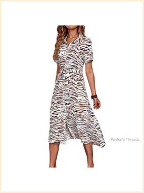 Women's Midi Dress A-Line Waist Tie Button Down Breathable Summer Work